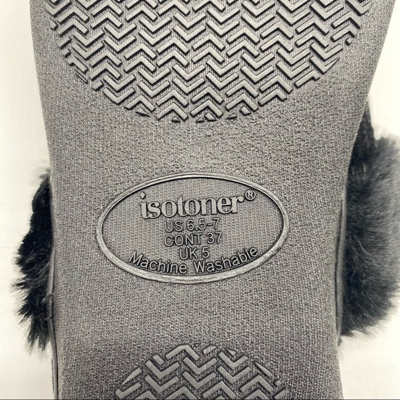 Isotoner Signature
Women's Velour Boxed Slippers With Faux-Fur Trim in black S - Picture 2 of 4